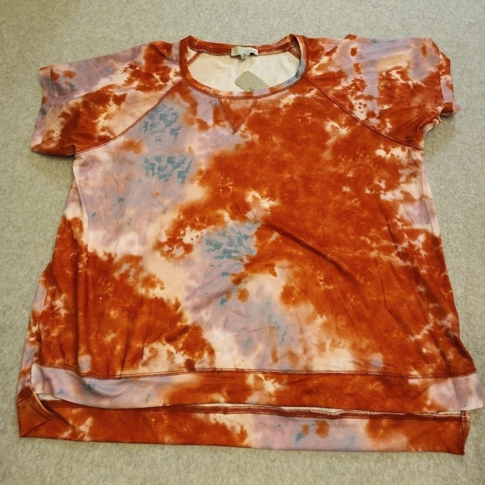 LUUKSE Sweatshirt‎ Womens 3X Plus Tie Dye Short Sleeve Raglan Pullover Stretch